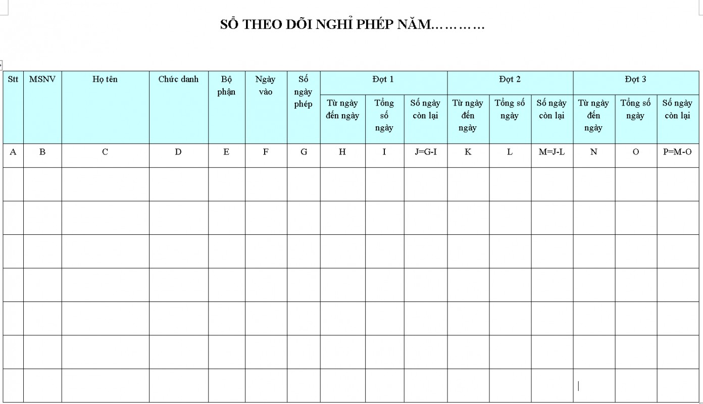 Mẫu sổ theo dõi nghỉ phép mới nhất