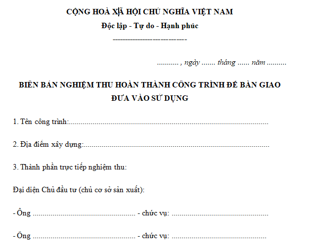 Mẫu biên bản nghiệm thu công việc xây dựng