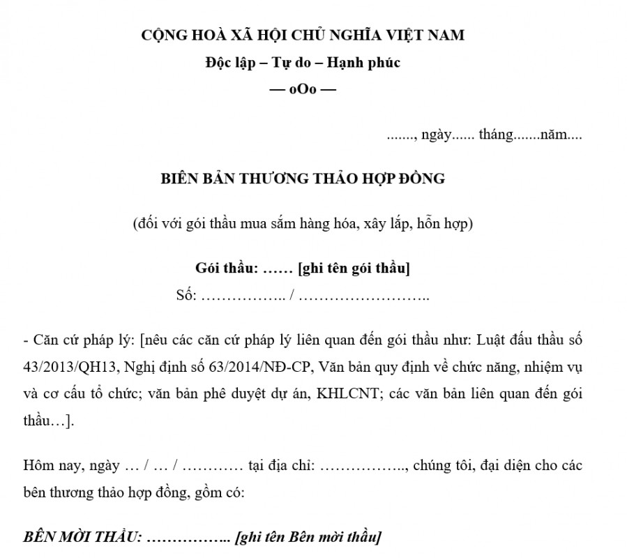 Mẫu biên bản thương thảo hợp đồng mới