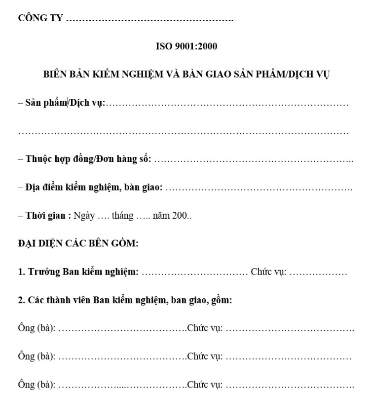 Biên bản nghiệm thu và bàn giao sản phẩm