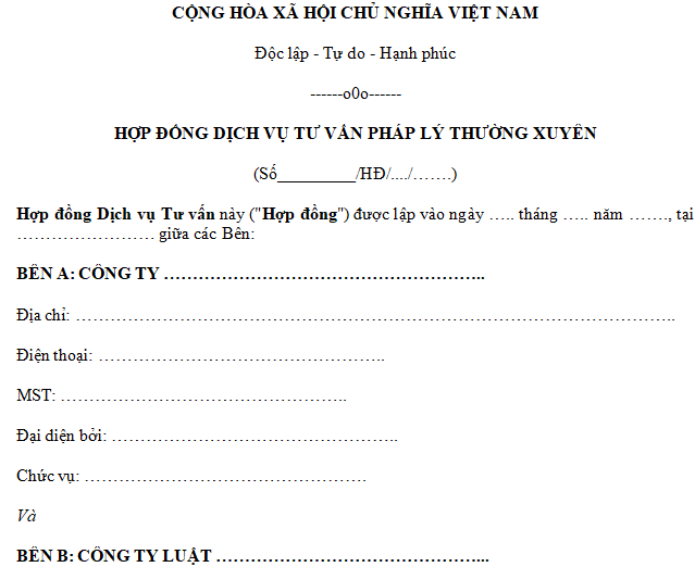 Mẫu hợp đồng dịch vụ tư vấn thường xuyên