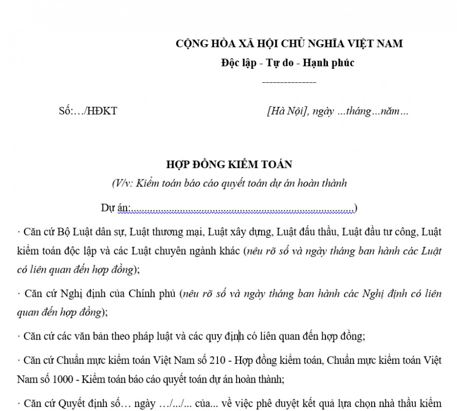 Mẫu hợp đồng kiểm toán mới