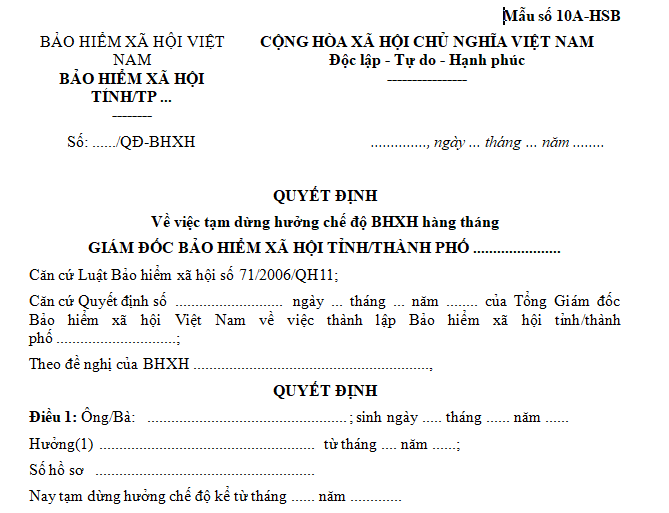 Quyết định về việc tạm dừng hưởng chế độ BHXH hàng tháng