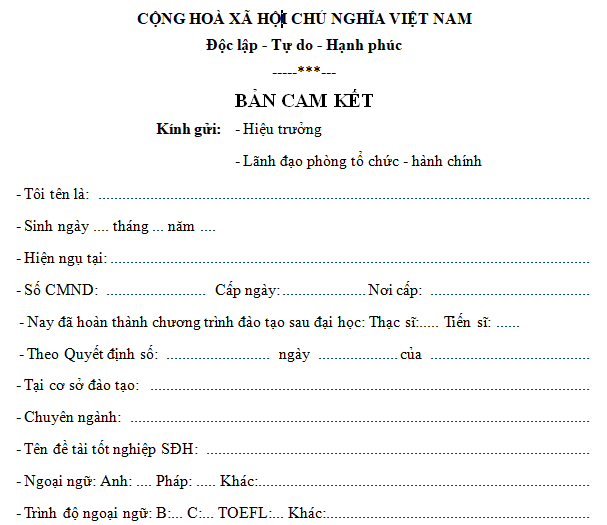 Mẫu bản cam kết làm việc dài hạn sau đào tạo