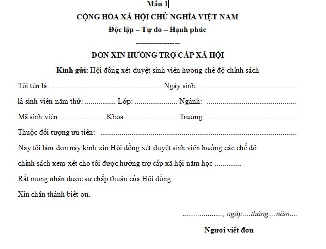 Mẫu đơn xin hưởng trợ cấp xã hội