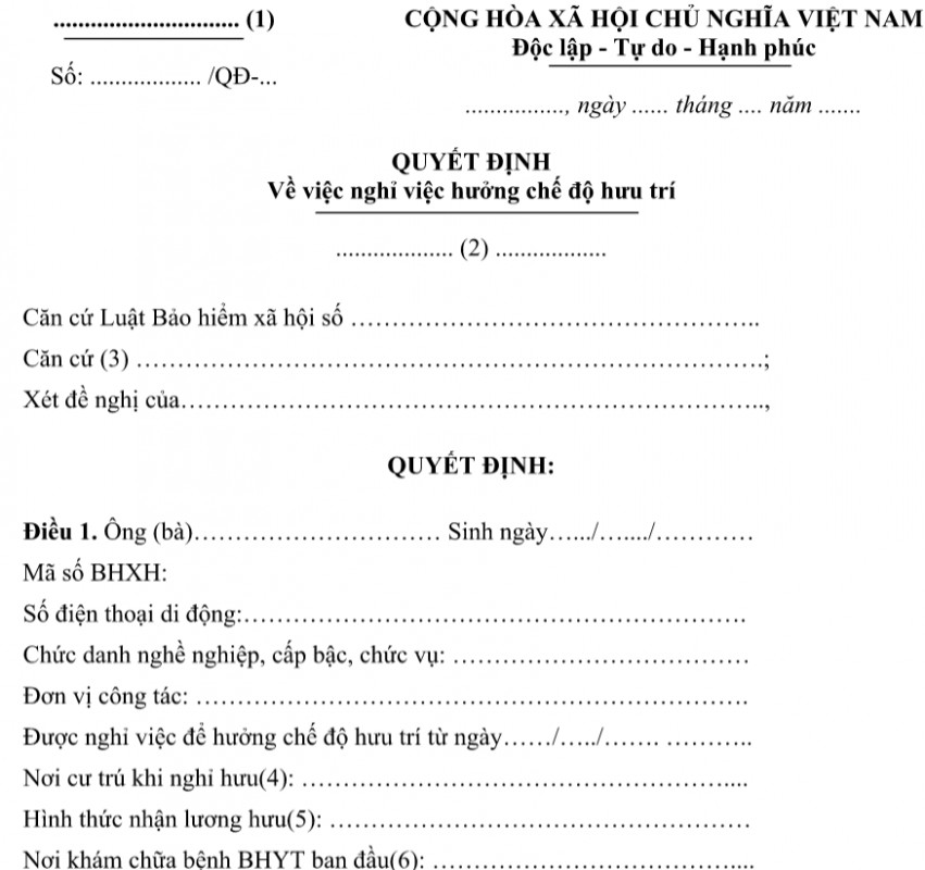 Mẫu quyết định nghỉ hưu