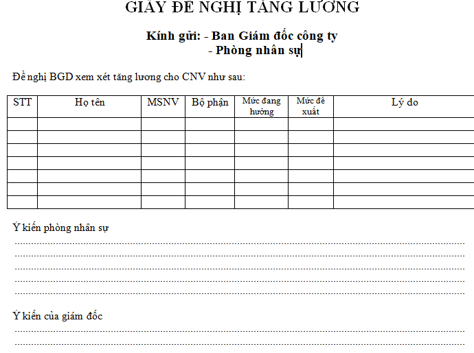 Giấy đề nghị tăng lương