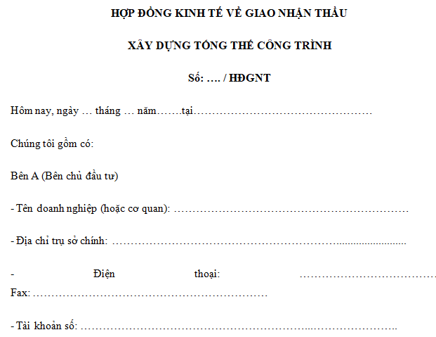 Hợp đồng giao nhận thầu xây lắp công trình mới