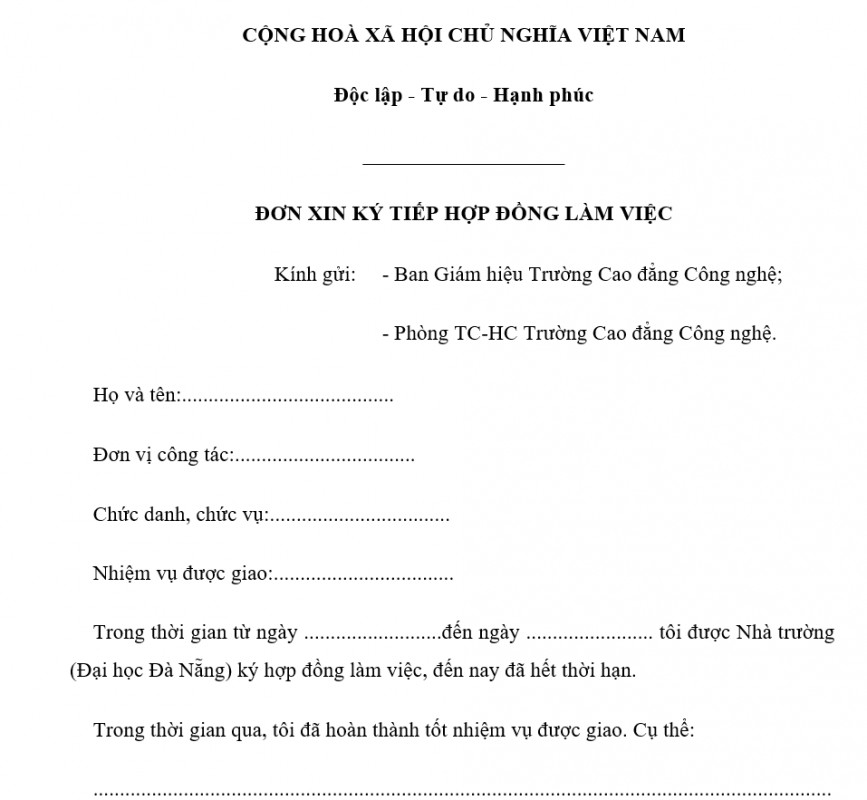Mẫu đơn đề nghị ký tiếp hợp đồng lao động mới