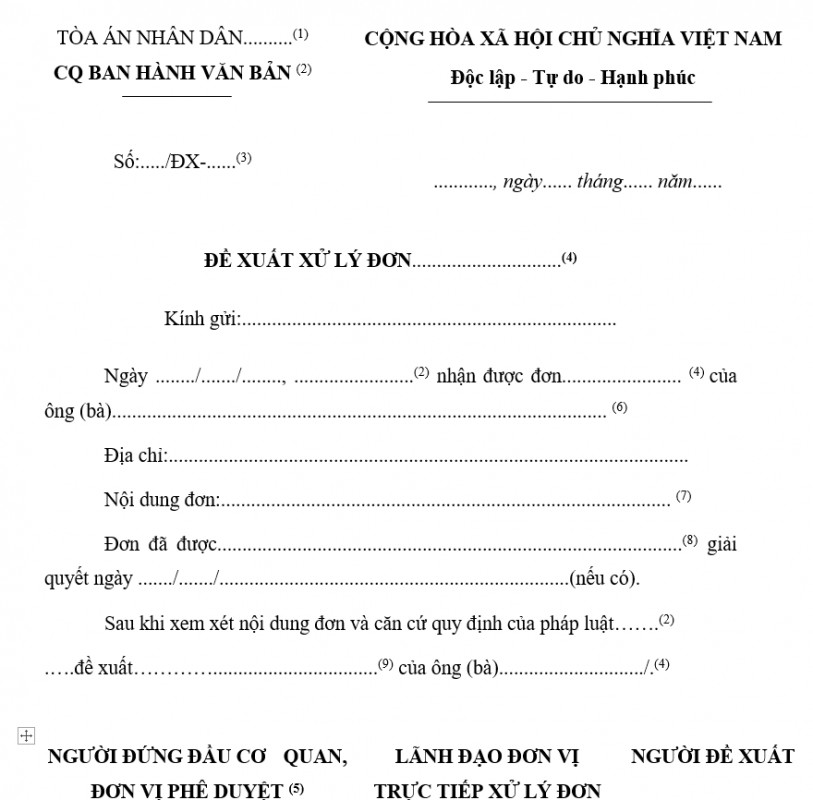 Đề xuất xử lý đơn