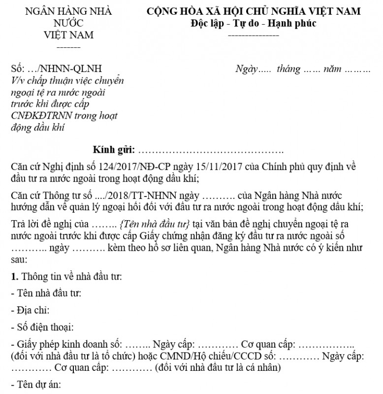 Mẫu bản chấp thuận chuyển ngoại tệ ra nước ngoài