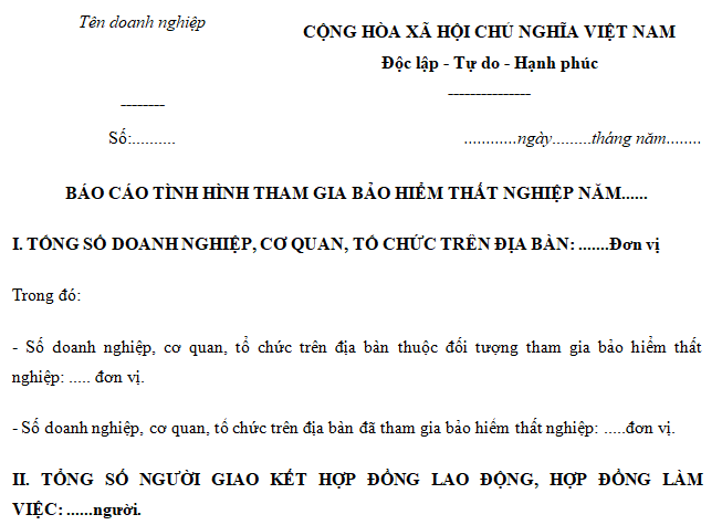 Báo cáo tình hình tham gia bảo hiểm thất nghiệp