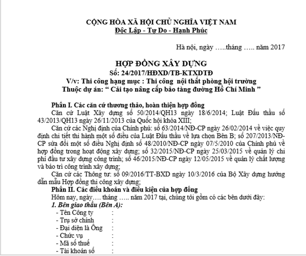 Mẫu HĐ xây dựng cơ bản