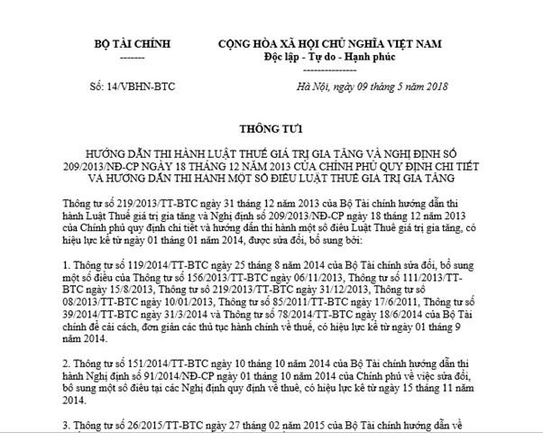Văn bản hợp nhất về thuế Giá trị gia tăng